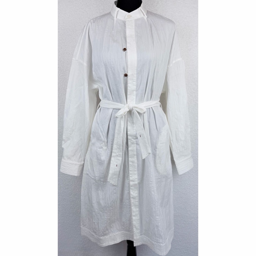 ZIILAM • White Modern Long Sleeve Belted Shirt Dress, S - Picture 15 of 15